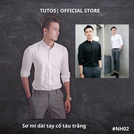  Áo sơ mi nam cổ tàu TUTO5 Menswear SMT07 - sơ mi dài tay trơn trắng,đen form Slimfit Shirt kiểu dáng Hàn Quốc phong cách 