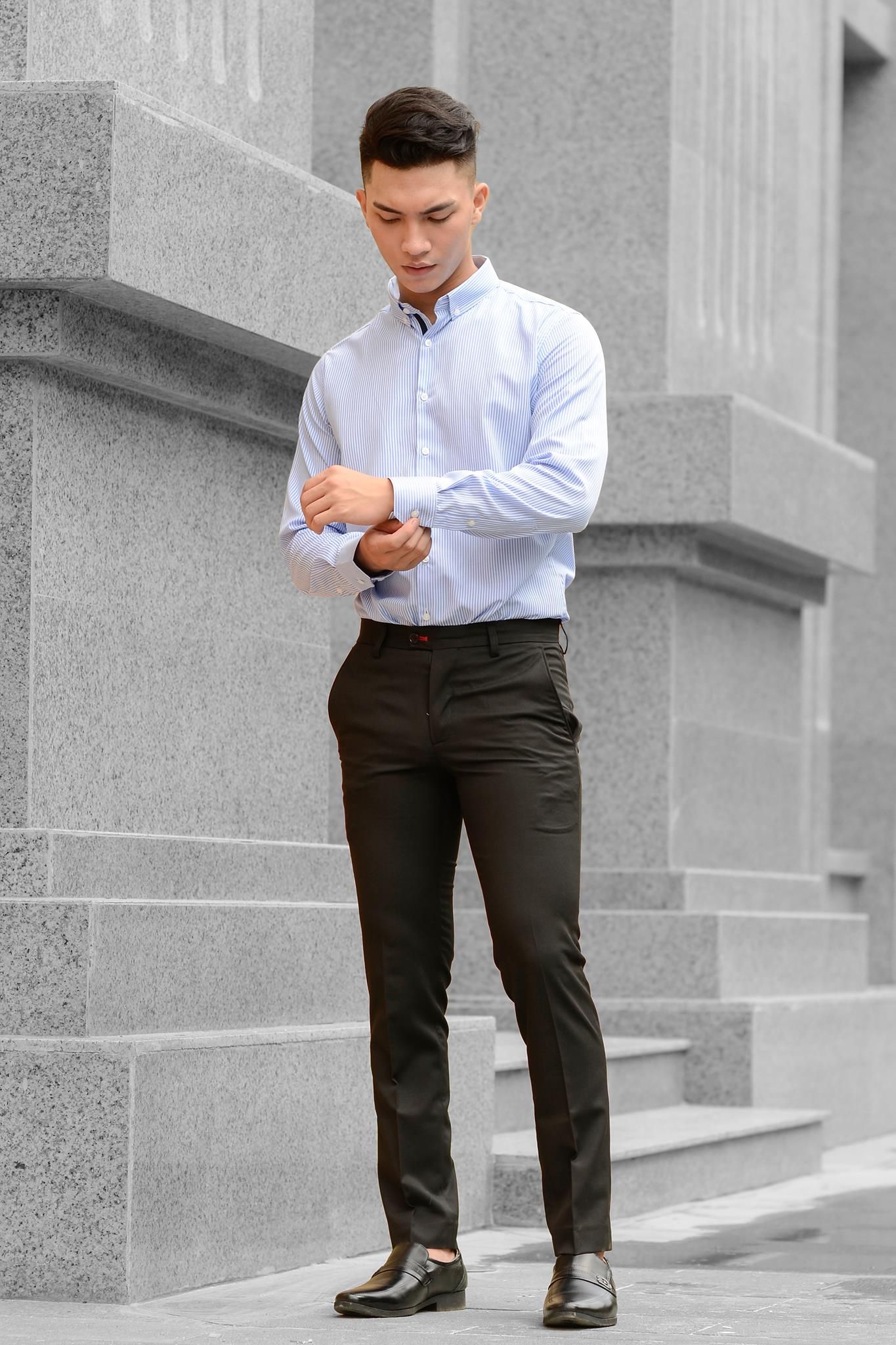  Áo sơ mi nam dài tay kẻ sọc  Slim fit chống nhăn TRISTAN447 