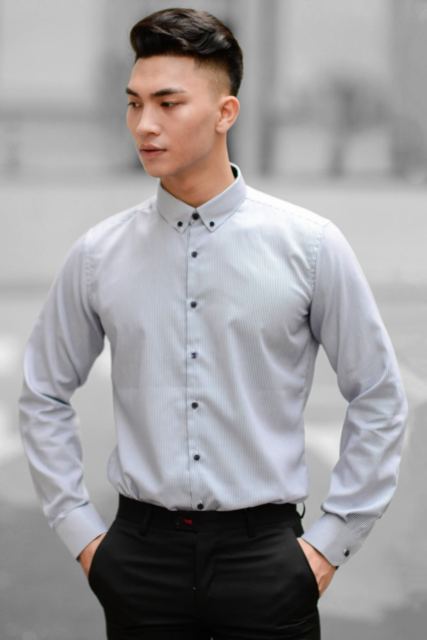  Áo sơ mi nam dài tay kẻ sọc  Slim fit chống nhăn TRISTAN448 