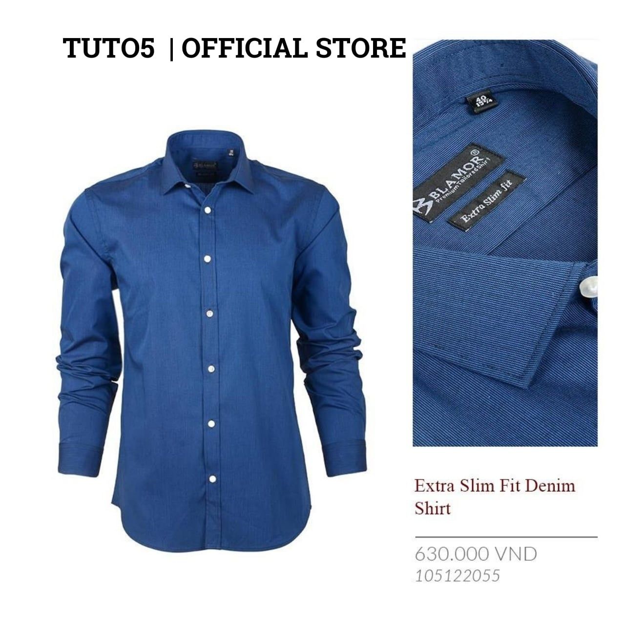  Áo sơ mi nam dài tay xanh Navy trơn TUTO5 Extraslimfit chống nhăn 105122055 