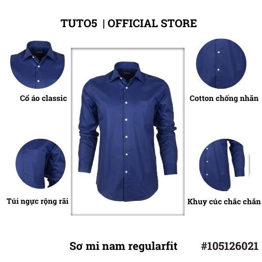  Áo sơ mi nam dài tay trơn Regular fit chống nhăn xanh navy 105126021 