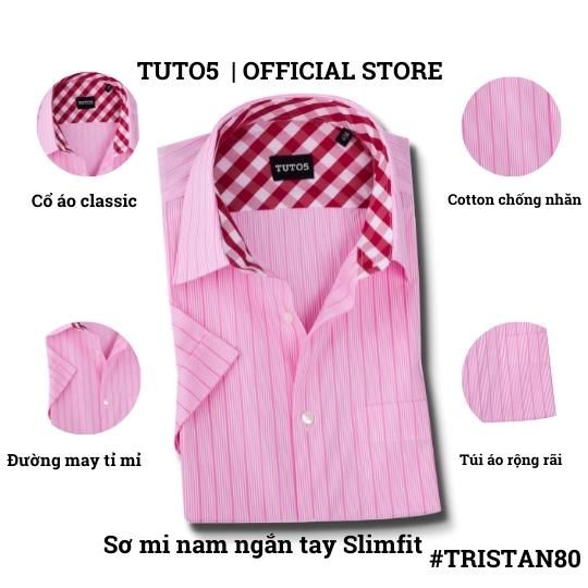  Áo sơ mi nam ngắn tay trơn Slim fit chống nhăn  TRISTAN80 