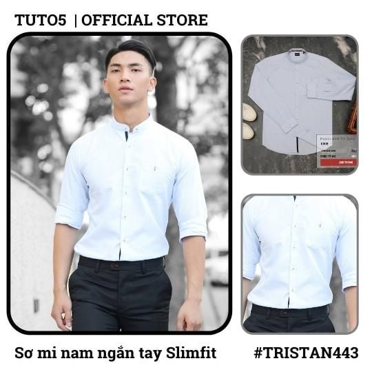  Áo sơ mi nam dài tay cổ tàu Slim fit chống nhăn TRISTAN443 