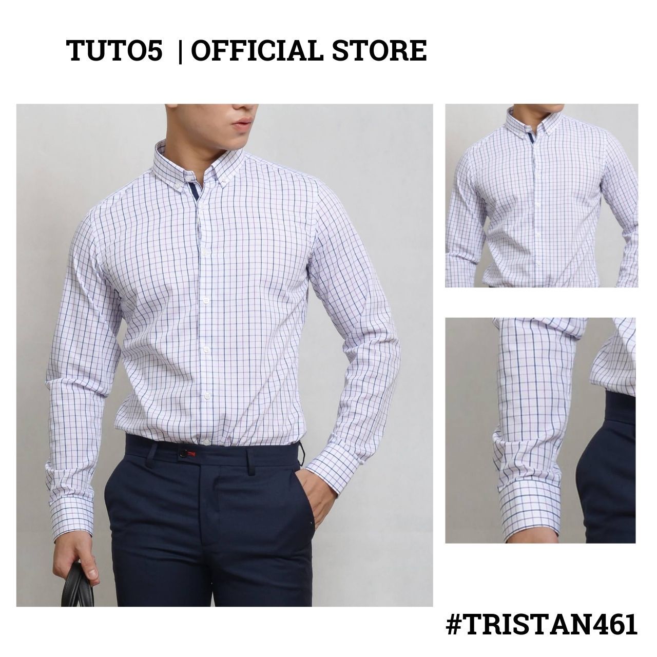  Áo sơ mi nam dài tay kẻ caro TUTO5  Slimfit chống nhăn TRISTAN461 