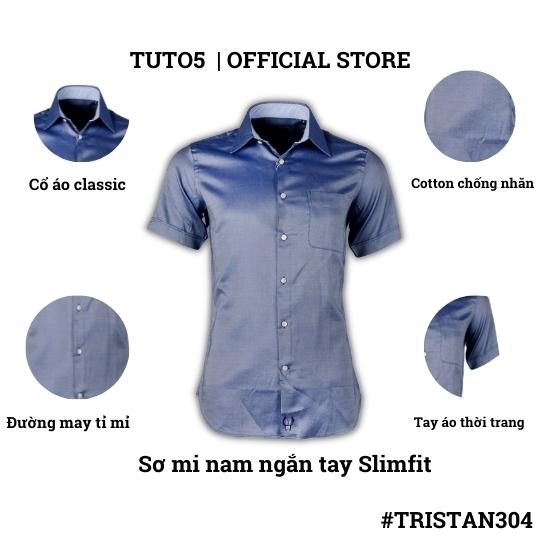  Áo sơ mi nam ngắn tay trơn Slim fit chống nhăn TRISTAN304 