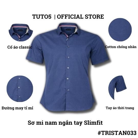  Áo sơ mi nam ngắn tay trơn Slim fit chống nhăn TRISTAN033 