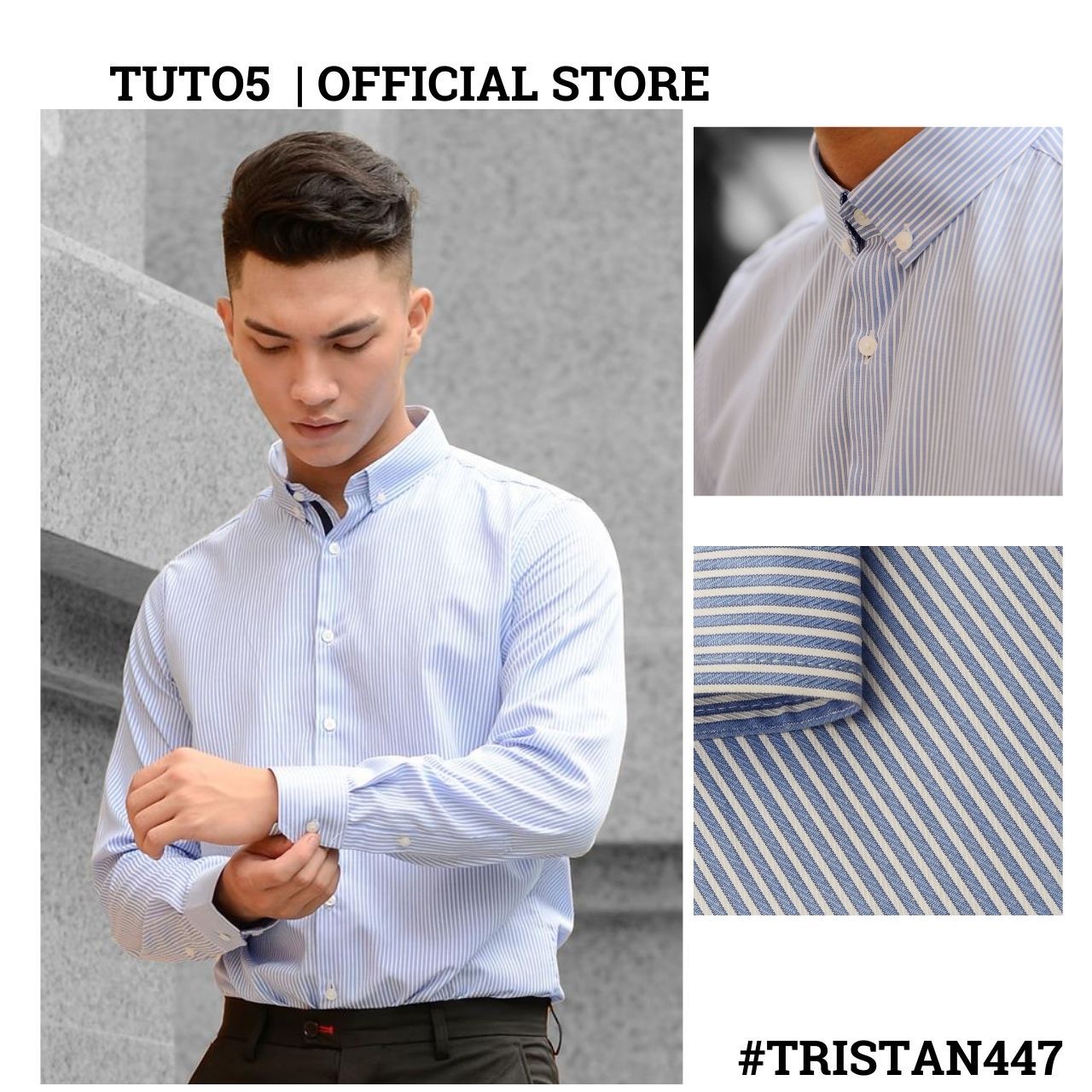  Áo sơ mi nam dài tay kẻ sọc TUTO5  Slimfit chống nhăn TRISTAN447 