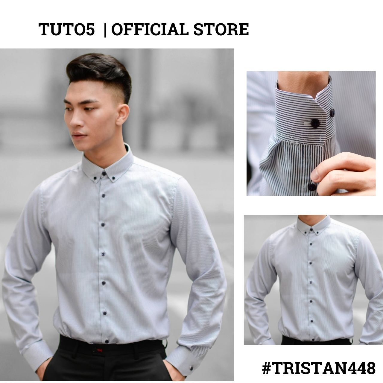  Áo sơ mi nam dài tay kẻ sọc TUTO5  Slimfit chống nhăn TRISTAN448 