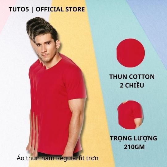  Áo thun ngắn tay nam AT01 - áo phông TUTO5 trơn basic cotton 2 chiều tím than/xanh cốm/đỏ 