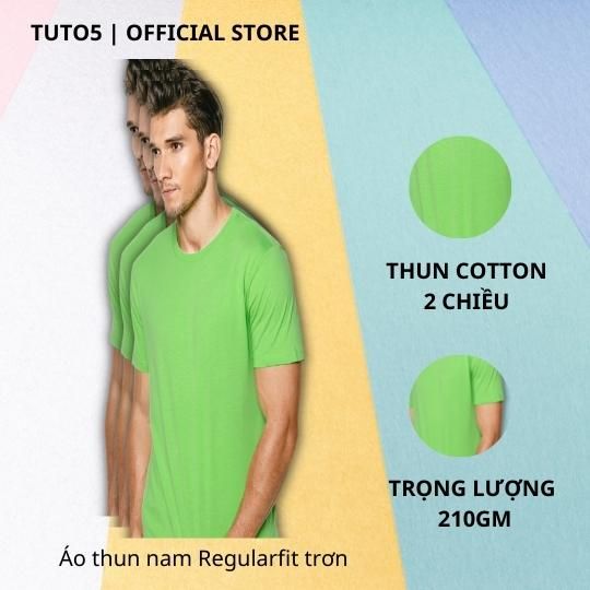  Áo thun ngắn tay nam AT01 - áo phông TUTO5 trơn basic cotton 2 chiều tím than/xanh cốm/đỏ 