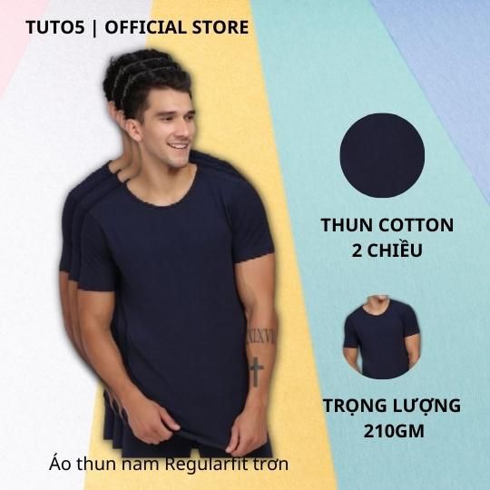  Áo thun ngắn tay nam AT01 - áo phông TUTO5 trơn basic cotton 2 chiều tím than/xanh cốm/đỏ 