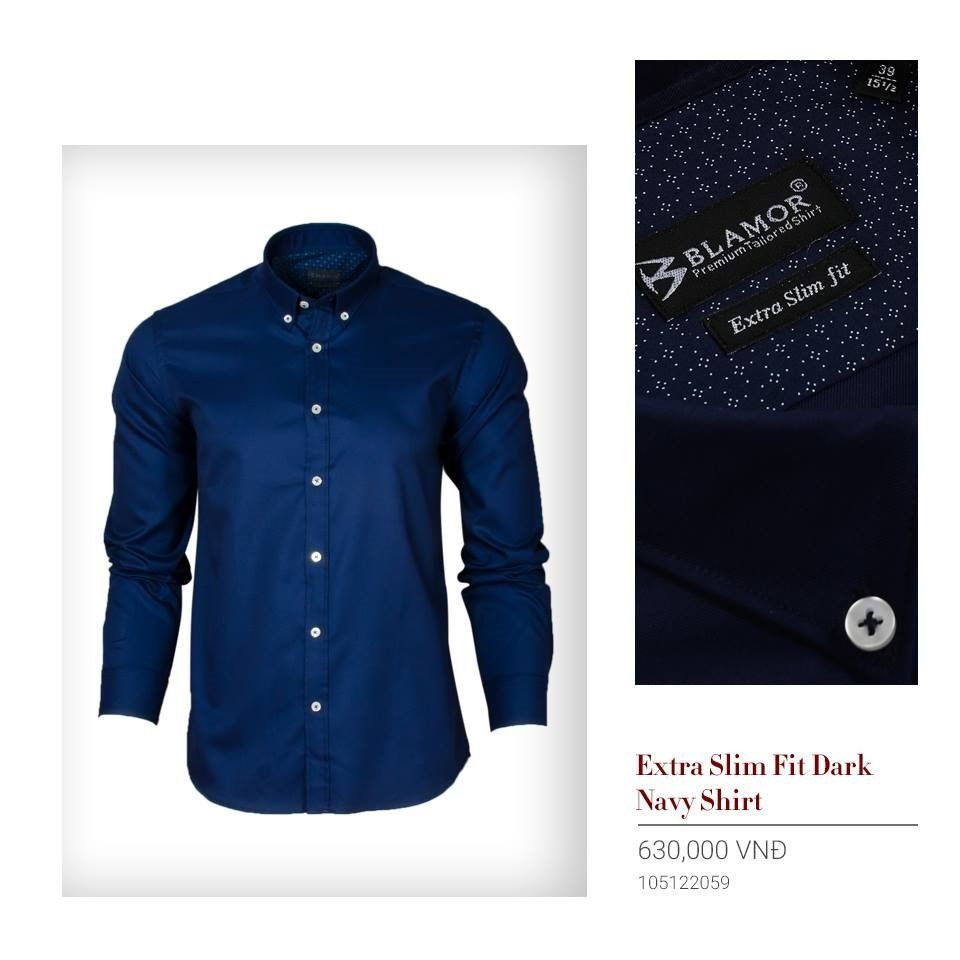  Áo sơ mi nam dài tay trơn xanh bóng Extra Slim fit Buttondown chống nhăn 105123059 