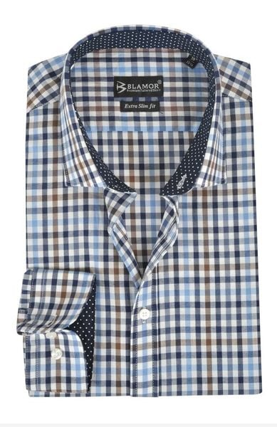  Áo sơ mi nam dài tay kẻ caro phối màu Extra Slim fit chống nhăn 105122003 