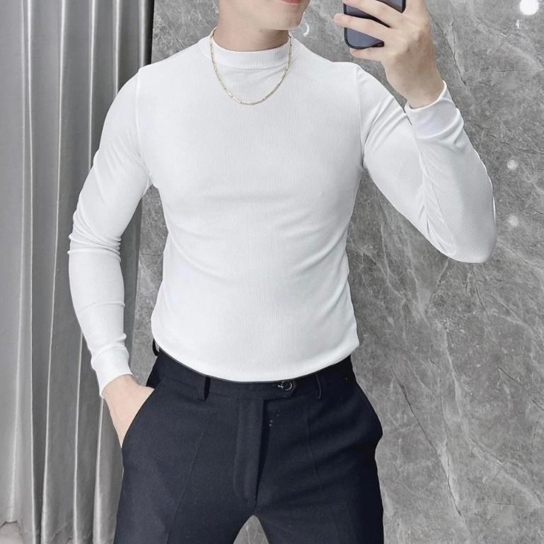  Áo Thun Tăm Dài Tay Nam TUTO5 Menswear AT07- Áo Phông Giữ Nhiệt Nam Cổ Cao Body Slim fit Tôn Dáng Cao Cấp 