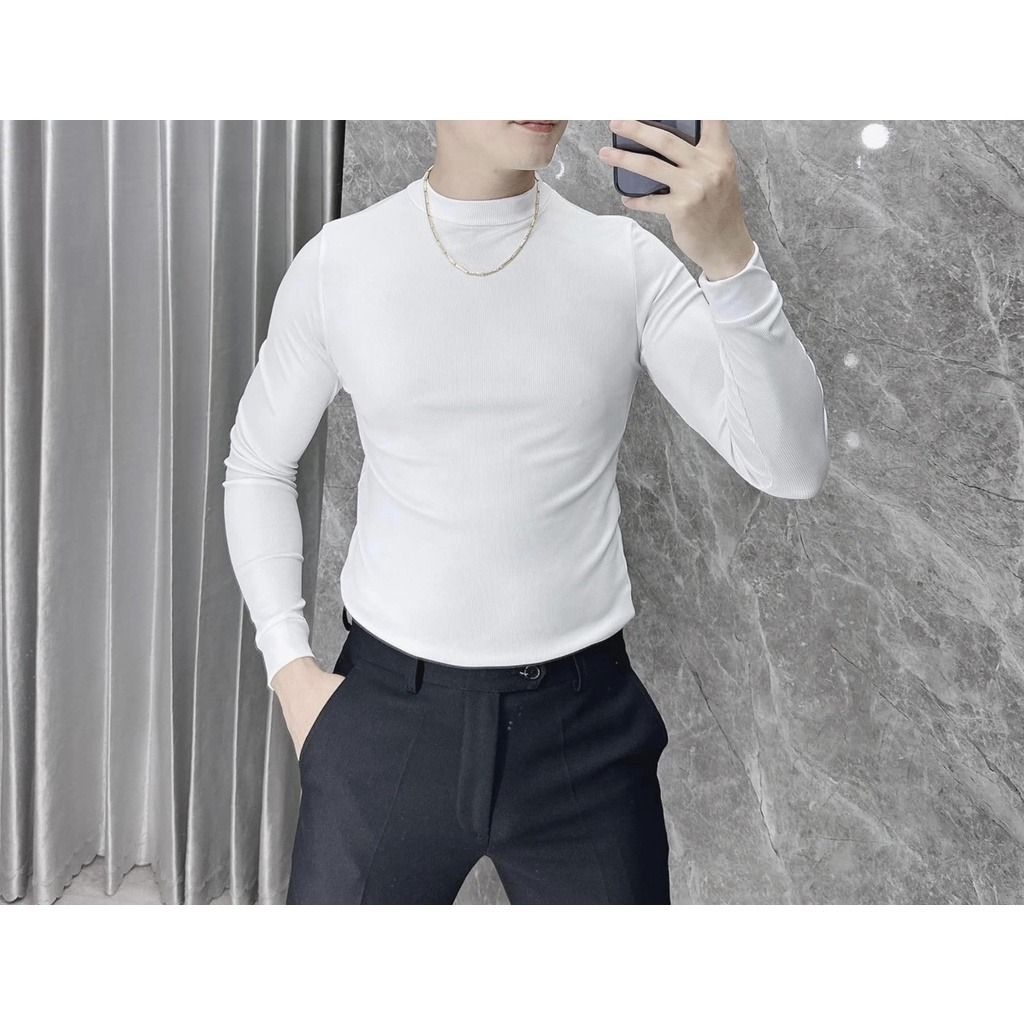  Áo Thun Tăm Dài Tay Nam TUTO5 Menswear AT07- Áo Phông Giữ Nhiệt Nam Cổ Cao Body Slim fit Tôn Dáng Cao Cấp 