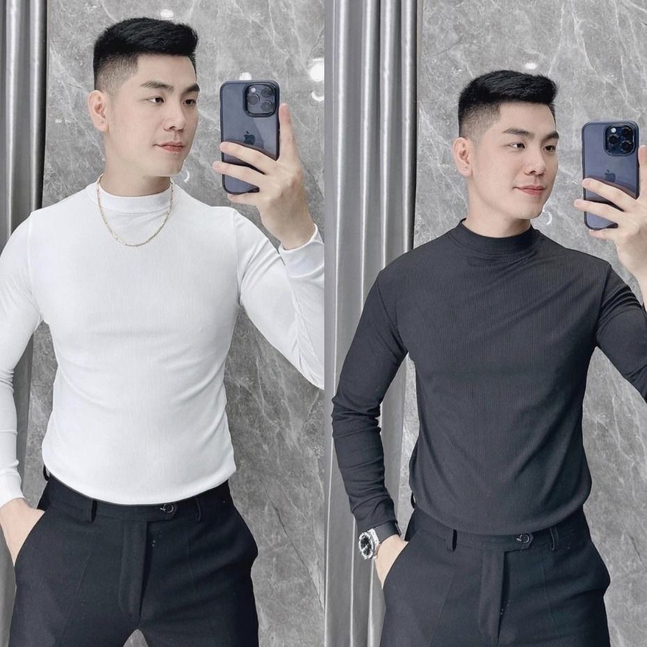  Áo Thun Tăm Dài Tay Nam TUTO5 Menswear AT07- Áo Phông Giữ Nhiệt Nam Cổ Cao Body Slim fit Tôn Dáng Cao Cấp 