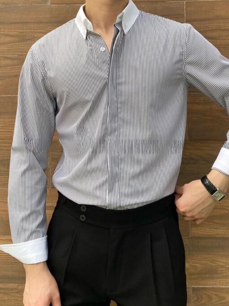  Áo sơ mi nam kẻ sọc TUTO5 Menswear SMK01 - sơ mi nam tay dài button down cotton cao cấp phong cách hàn quốc,thanh lịch 