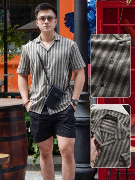  Áo sơ mi nam họa tiết Kelly TUTO5 Menswear SMD04 - sơ mi ngắn tay cổ vest vải đũi thô hàn thoáng mát, form thoải mái 