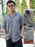  Áo sơ mi nam họa tiết Kelly TUTO5 Menswear SMD04 - sơ mi ngắn tay cổ vest vải đũi thô hàn thoáng mát, form thoải mái 