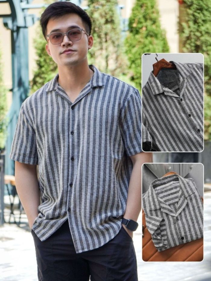 Áo sơ mi nam họa tiết Kelly TUTO5 Menswear SMD04 - sơ mi ngắn tay cổ vest vải đũi thô hàn thoáng mát, form thoải mái 