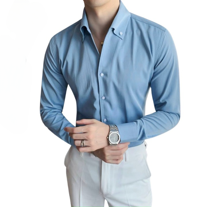  Áo sơ mi nam cổ y TUTO5 Menswear SMT03 - sơ mi trơn tay dài phong cách Hàn Quốc cao cấp form ôm slim fit lịch lãm 