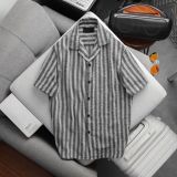  Áo sơ mi nam họa tiết Kelly TUTO5 Menswear SMD04 - sơ mi ngắn tay cổ vest vải đũi thô hàn thoáng mát, form thoải mái 