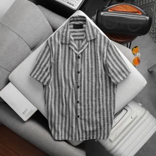  Áo sơ mi nam họa tiết Kelly TUTO5 Menswear SMD04 - sơ mi ngắn tay cổ vest vải đũi thô hàn thoáng mát, form thoải mái 
