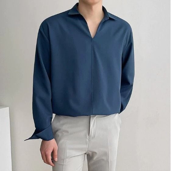  Áo sơ mi trắng nam TUTO5 Menswear SMT06 - sơ mi dài tay cổ chữ V chất vải lụa ,không nhăn form rộng phong cách Hàn Quốc 