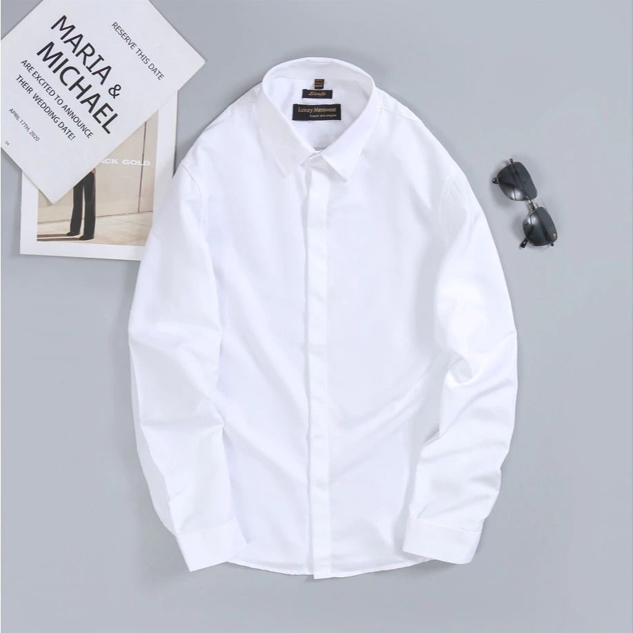  Áo sơ mi trắng nam TUTO5 Menswear SMT04  - sơ mi trơn dài tay nẹp ẩn cotton phong cách, gấp hộp cao cấp( có bigsize) 
