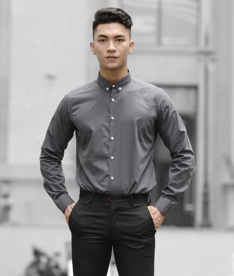  Áo sơ mi nam dài tay kẻ sọc TUTO5  Slimfit chống nhăn TRISTAN446 