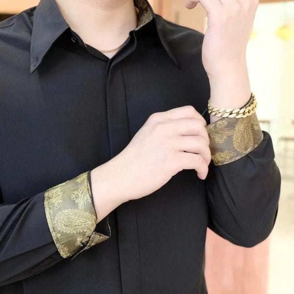  Áo sơ mi trắng nam TUTO5 Menswear SMP01 - sơ mi dài tay công sở phối viền gấm vàng họa tiết cotton paisley shirt cao cấp 