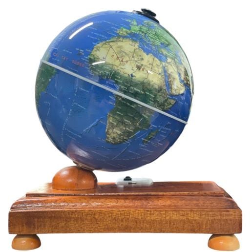  Quả địa cầu phi 10cm địa hình đế gỗ 