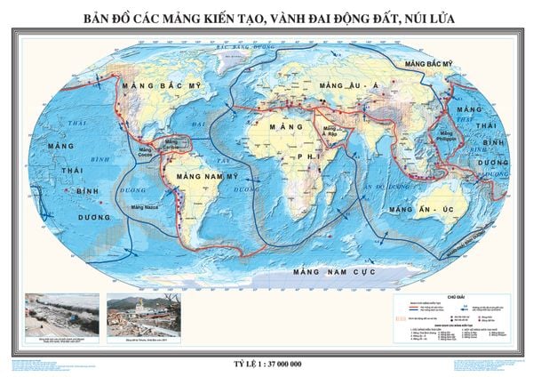  Bản đồ Các mảng kiến tạo, vành đai động đất, núi lửa 
