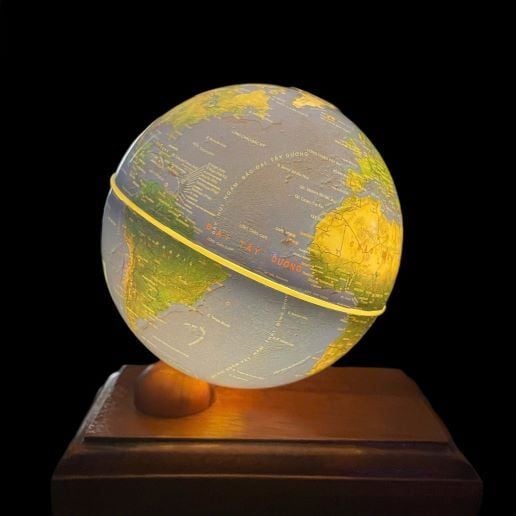  Quả địa cầu phi 10cm địa hình đế gỗ 