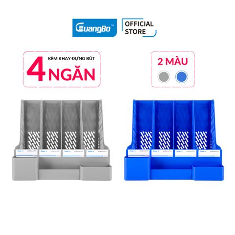 Giá tài liệu 4 ngăn kèm khay đựng bút màu xanh + Ghi Guangbo WJK9279B, G