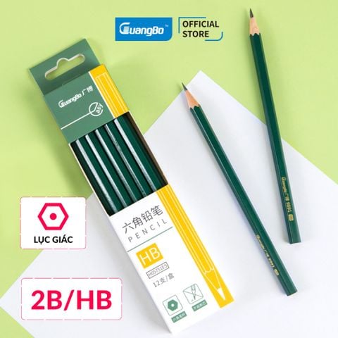 [Mã LIFEB1010 - 10% tối đa 50K, đơn từ 99K] 12 bút chì gỗ lục giác 2B/HB GuangBo màu xanh - hộp 12 chiếc H05751ES
