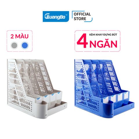 Giá tài liệu 4 ngăn kèm ống cắm bút màu ghi + xanh Guangbo WJK9267H,L