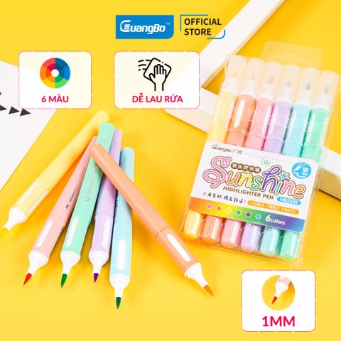 Bộ bút lông tô màu brush, nhớ dòng/highlight 1mm GuangBo - set 6 màu pastel H02601