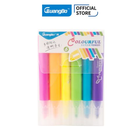 Bộ 6 bút highlight đánh dấu dạ quang ghi nhớ dòng nhiều màu GuangBo - set 6 cái - 9025
