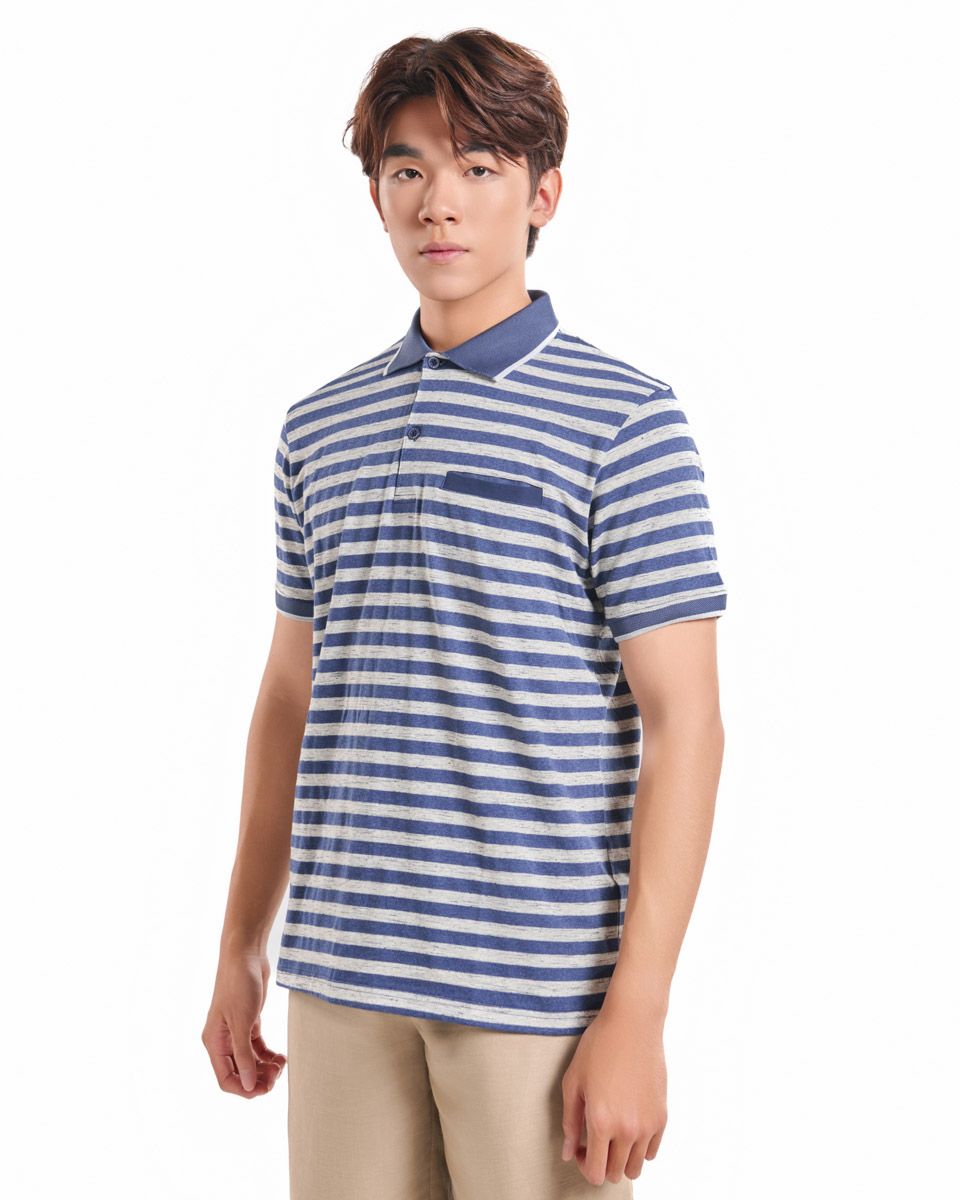 Áo Thun Nam Cotton Xanh Xám Có Cổ