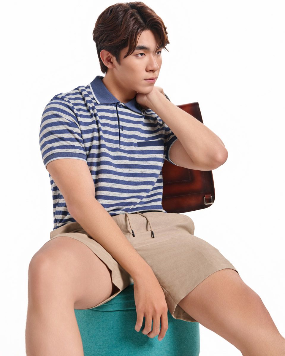 Áo Thun Nam Cotton Xanh Xám Có Cổ