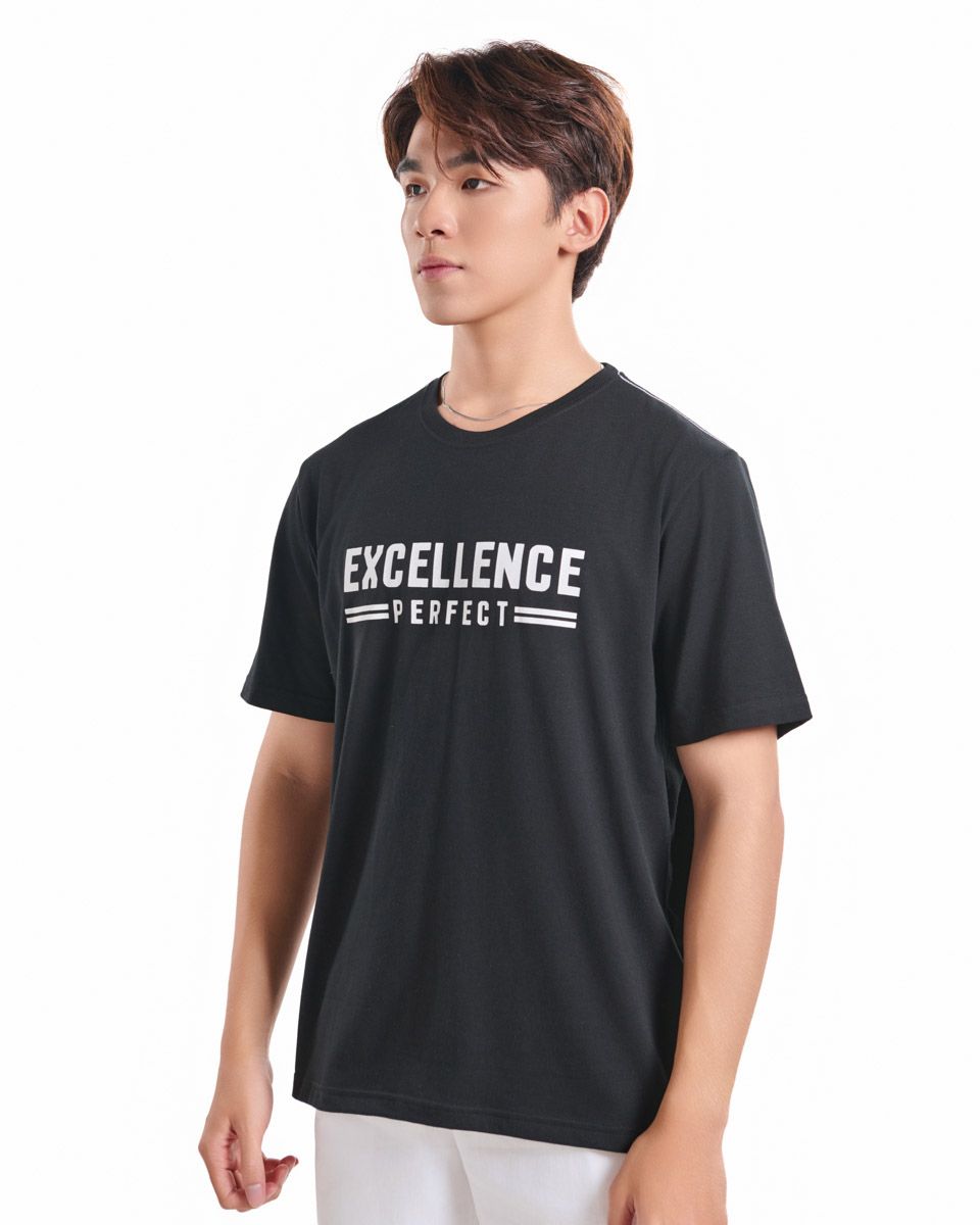 Áo Thun Cổ Tròn Đen In Chữ