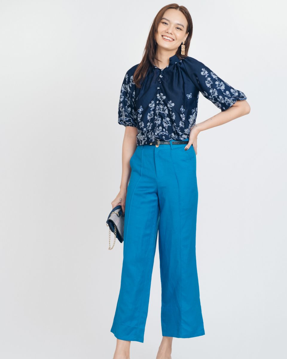 Áo Lụa Xanh Phối Nút