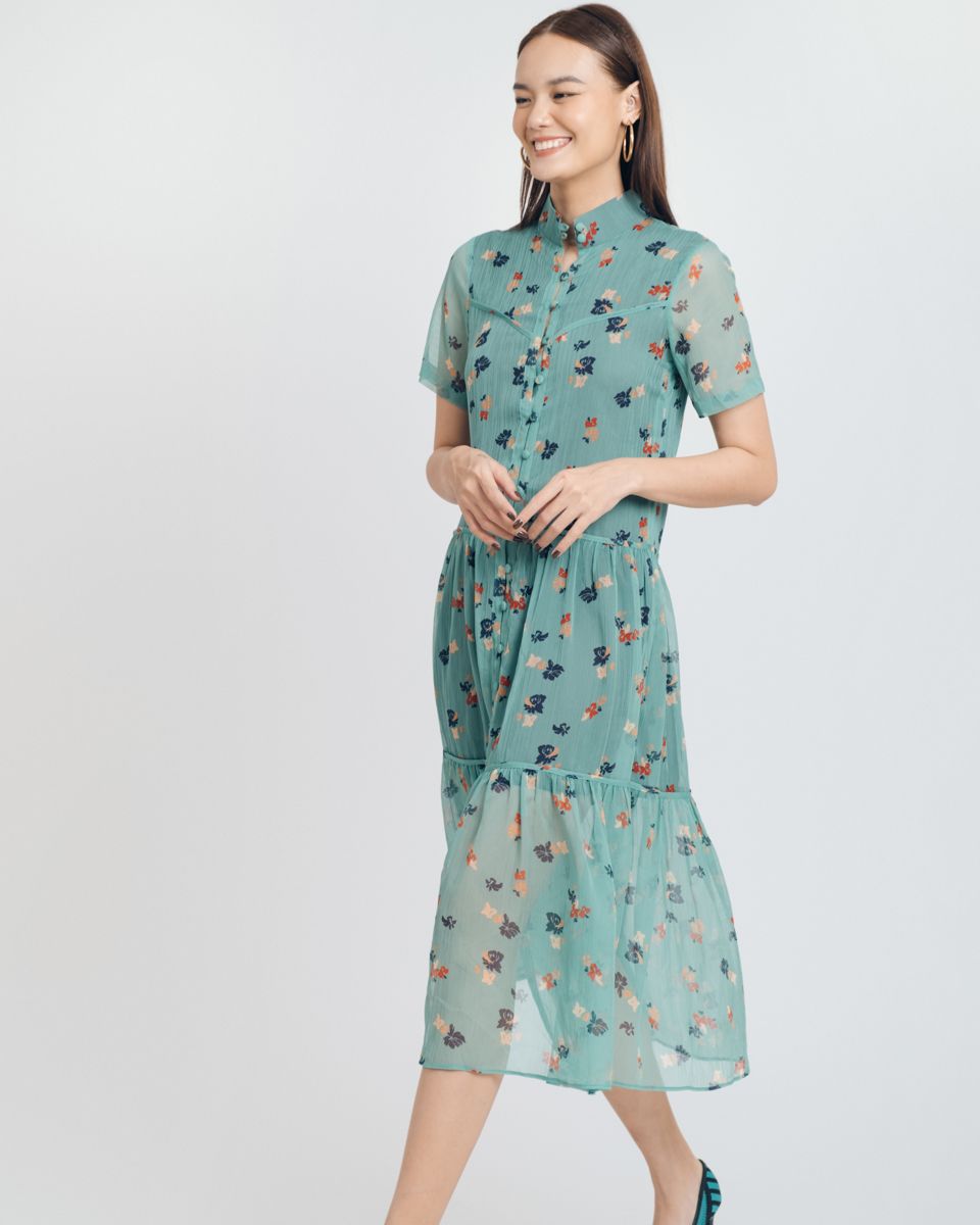 Đầm Voan Xanh Hoa Brighter Day