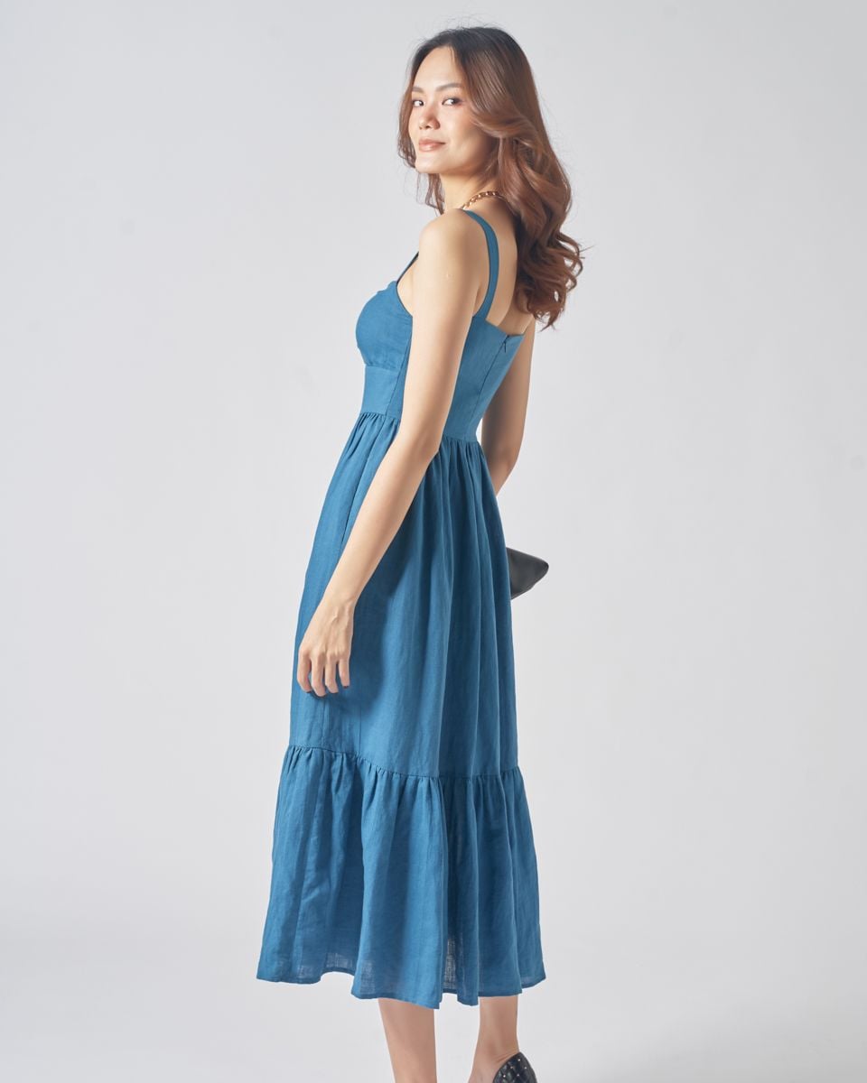 Đầm Linen Xanh Hai Dây