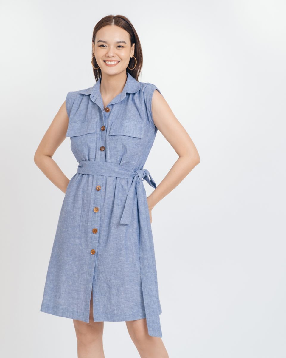 Đầm Linen Xanh Xám Brighter Day