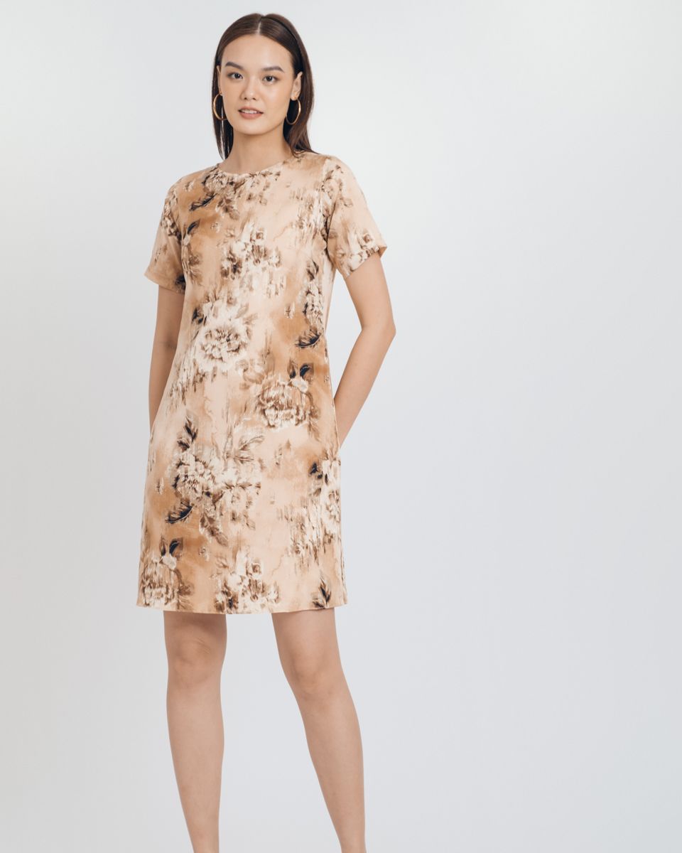 Đầm Lụa Kem Hoa Họa Tiết