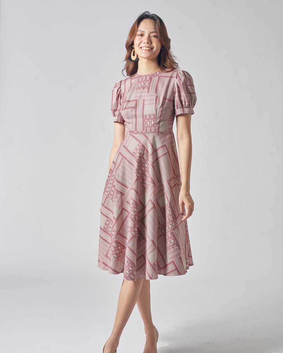 Đầm Linen Đỏ Họa Tiết