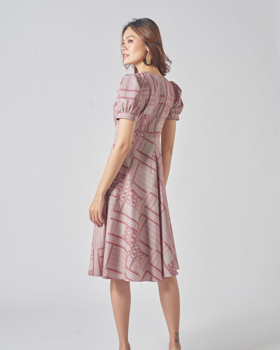 Đầm Linen Đỏ Họa Tiết