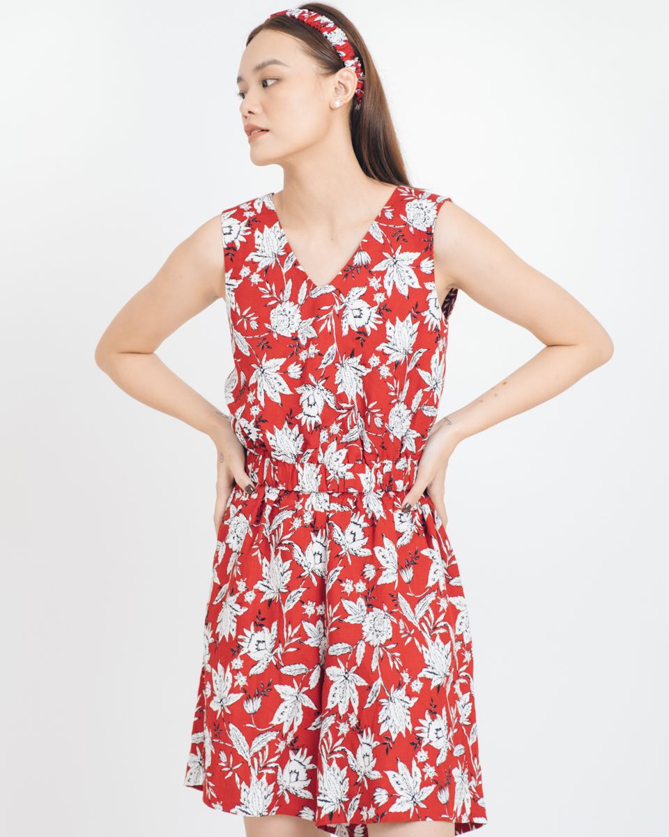 Quần Short Linen Đỏ Hoa Brighter Day